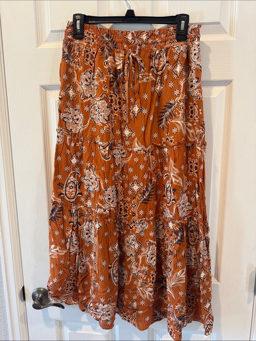 LOVE TREE Tiered Maxi Skirt in Rust